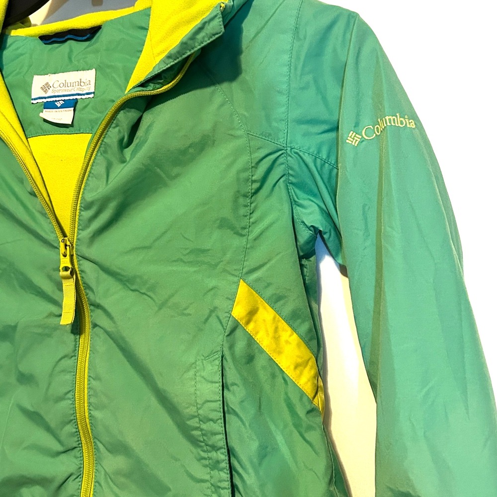 Columbia Youth Jacket Rain-Zilla Green Hooded Fleece Lined Windbreaker -Sz 10/12 - Picture 3 of 13